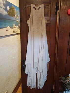 Aiden Mattox Chiffon Jacquard Handkerchief Hem Cocktail Dress pink/gold Sz 6